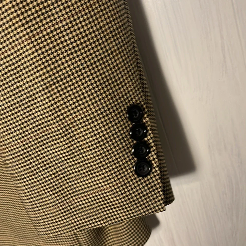 Oscar De La Renta‎ Mens 44R Wool Jacket Brown Houndstooth Dark Academia Blazer